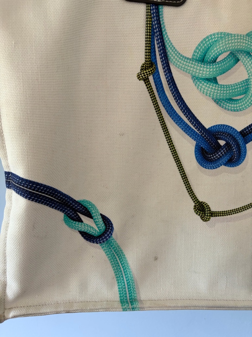 Longchamp Canvas Tote Bag with Rope Knot Design in Cream and Teal - Picture 4 of 6